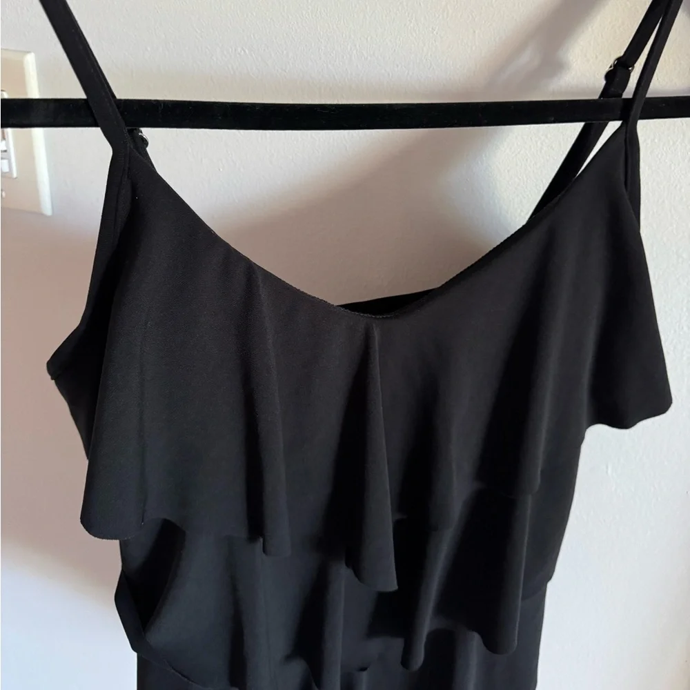 Magicsuit Tiered Ruffled Angled Tankini Swim Top Black Stretch Compression sz 12 - Picture 4 of 10